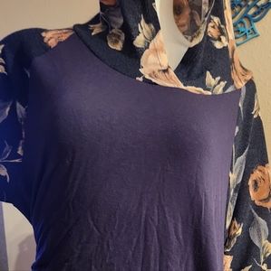 Floral Navy Hoodie Sweater with Pockets
